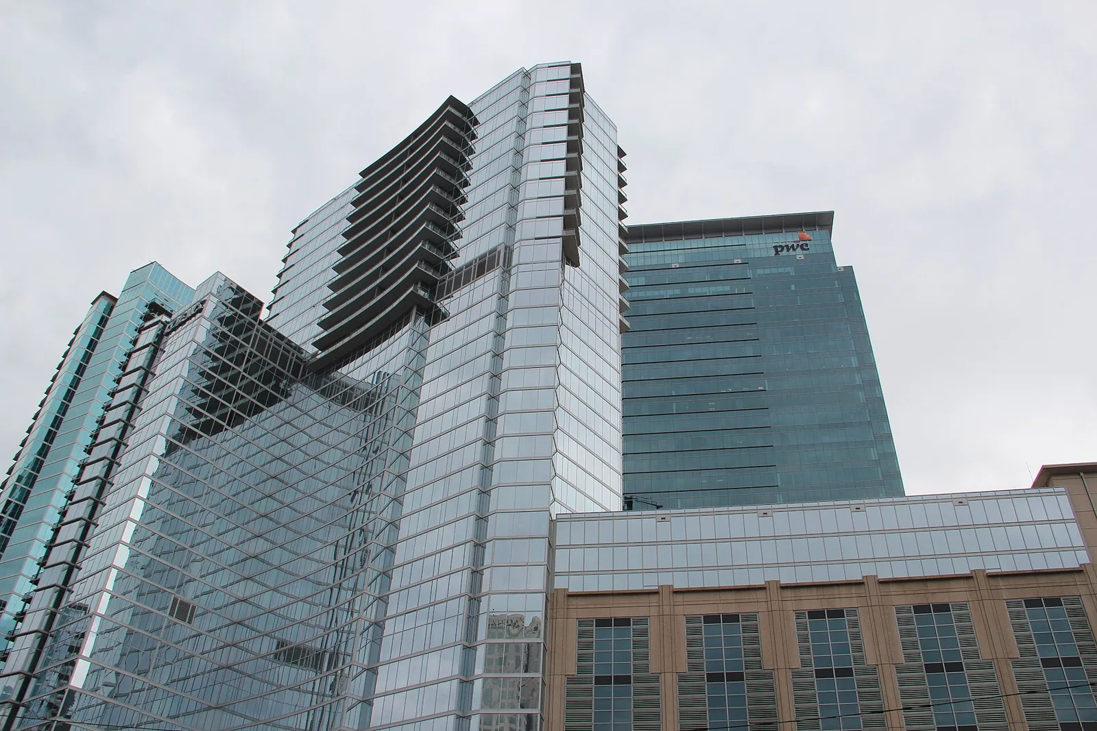 The towers at 1065 and 1075 Peachtree Street, on the block between 11th and 12th streets in Midtown