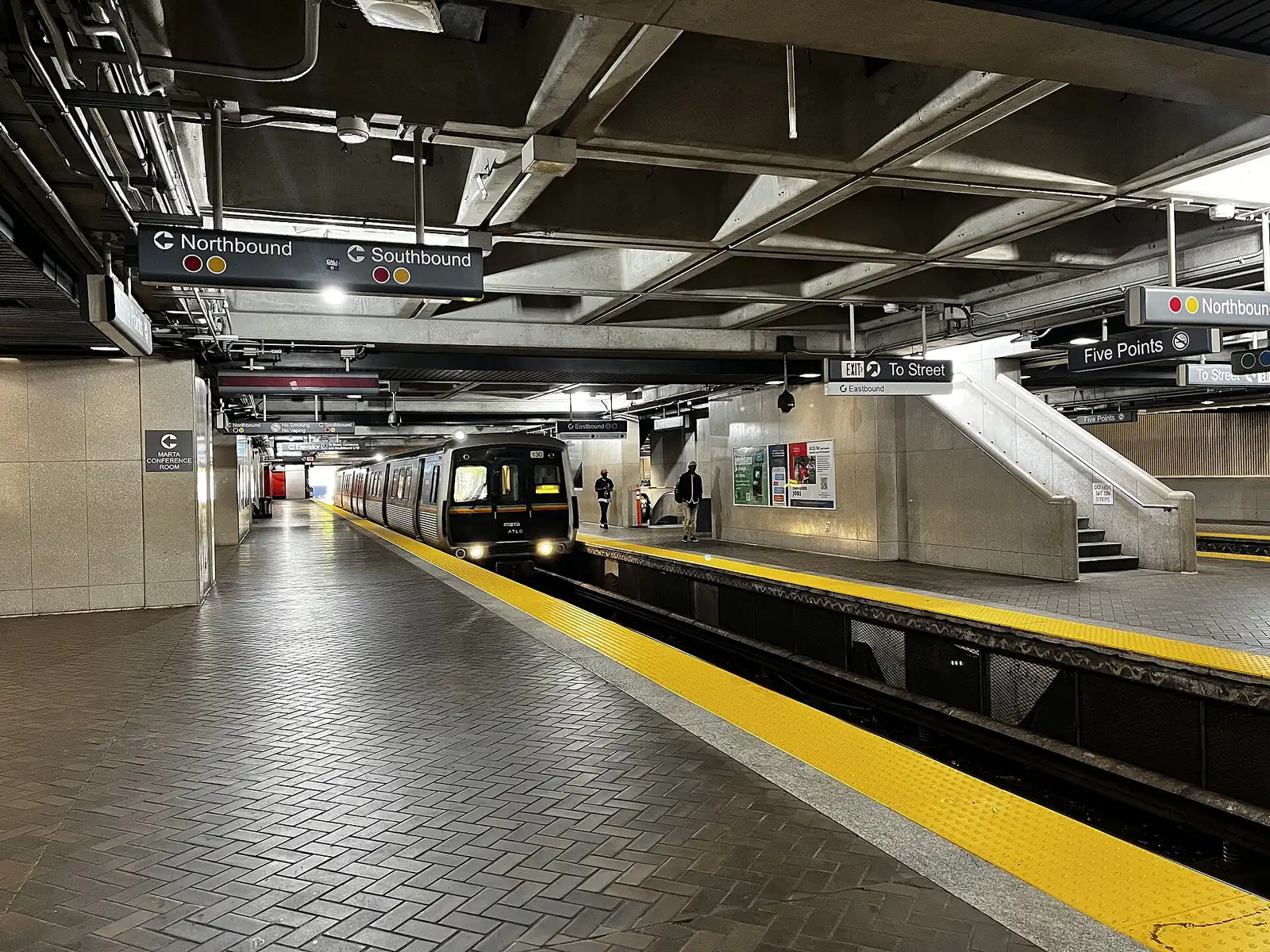 An eastbound Green Line train arrives at MARTA's Five Points station in downtown Atlanta