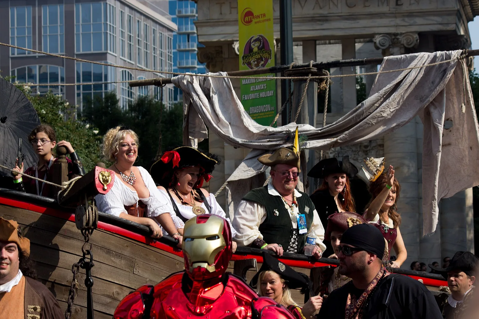 A pirate ship float in the Dragon Con parade in downtown Atlanta.