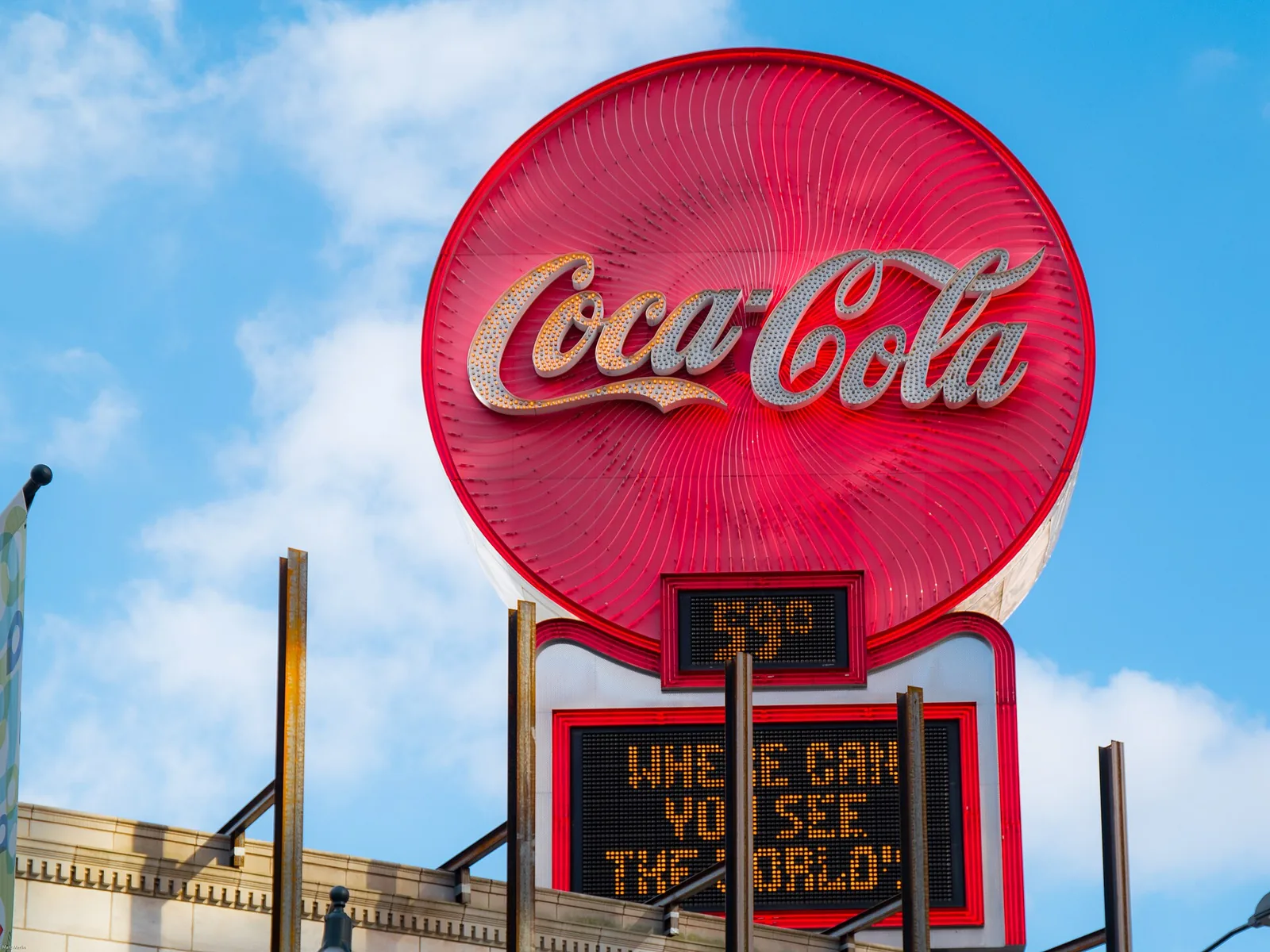 The neon Coca-Cola sign on the Olympia Building at Five Points in downtown Atlanta