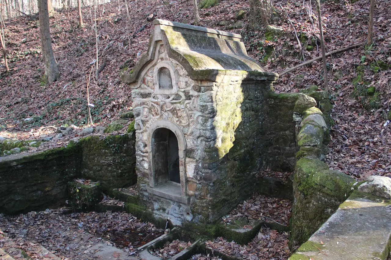 An old stone structure in the woods of Cascade Springs Nature Preserve, southwest Atlanta