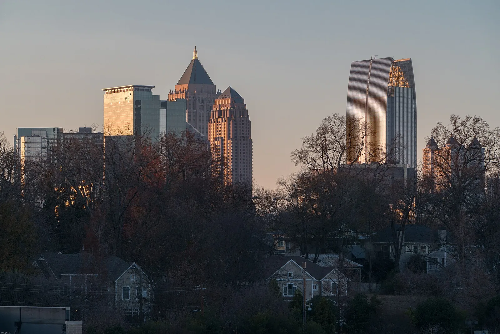 The Midtown Atlanta skyline at sunset from the Eastside BeltLine Trail.