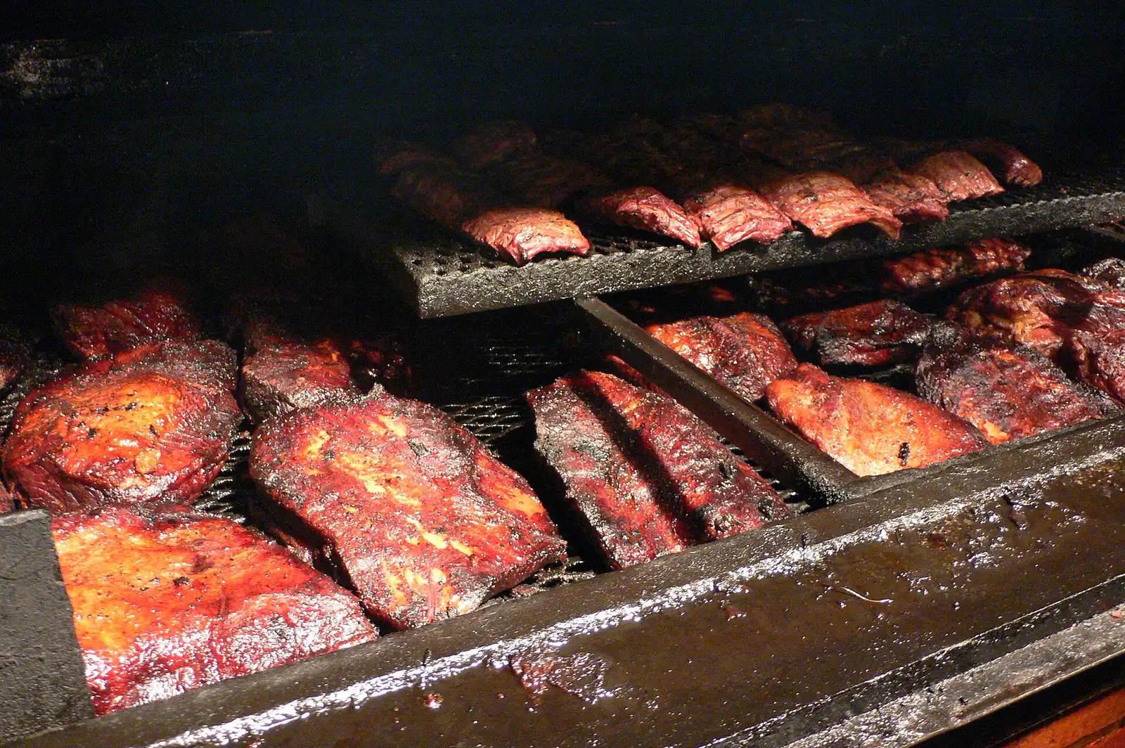 Briskets and ribs at a barbecue restaurant. The photo was not taken in Atlanta.